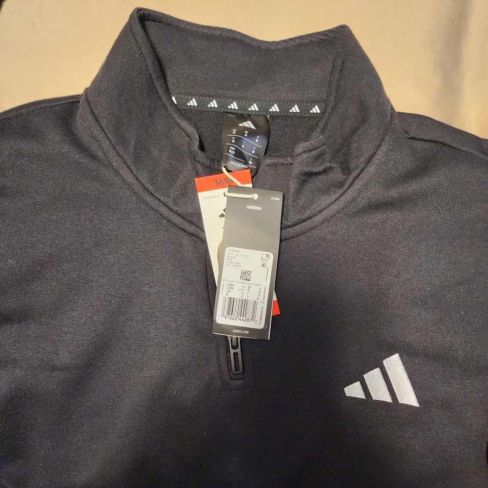 Adidas 3-Stripe 1/4 Zip Pullover Sweatshirt Black White JY6600 Size Medium - Picture 7 of 11